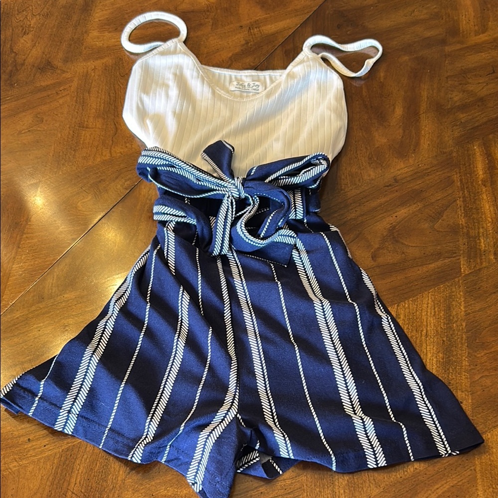 Striped Blue and White cami romper shorts